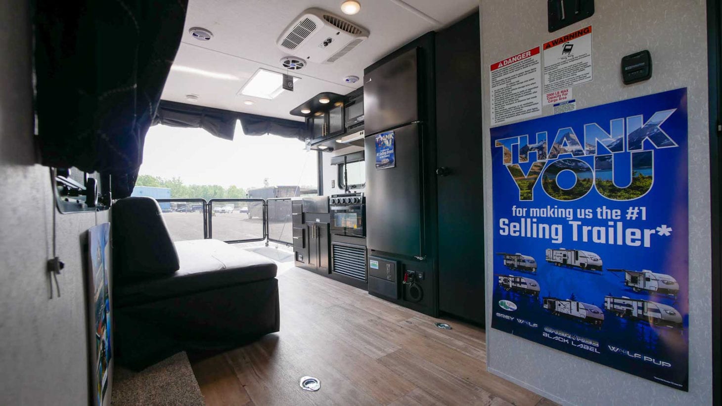 Forest River Cherokee Grey Wolf 18RR with view of open patio.