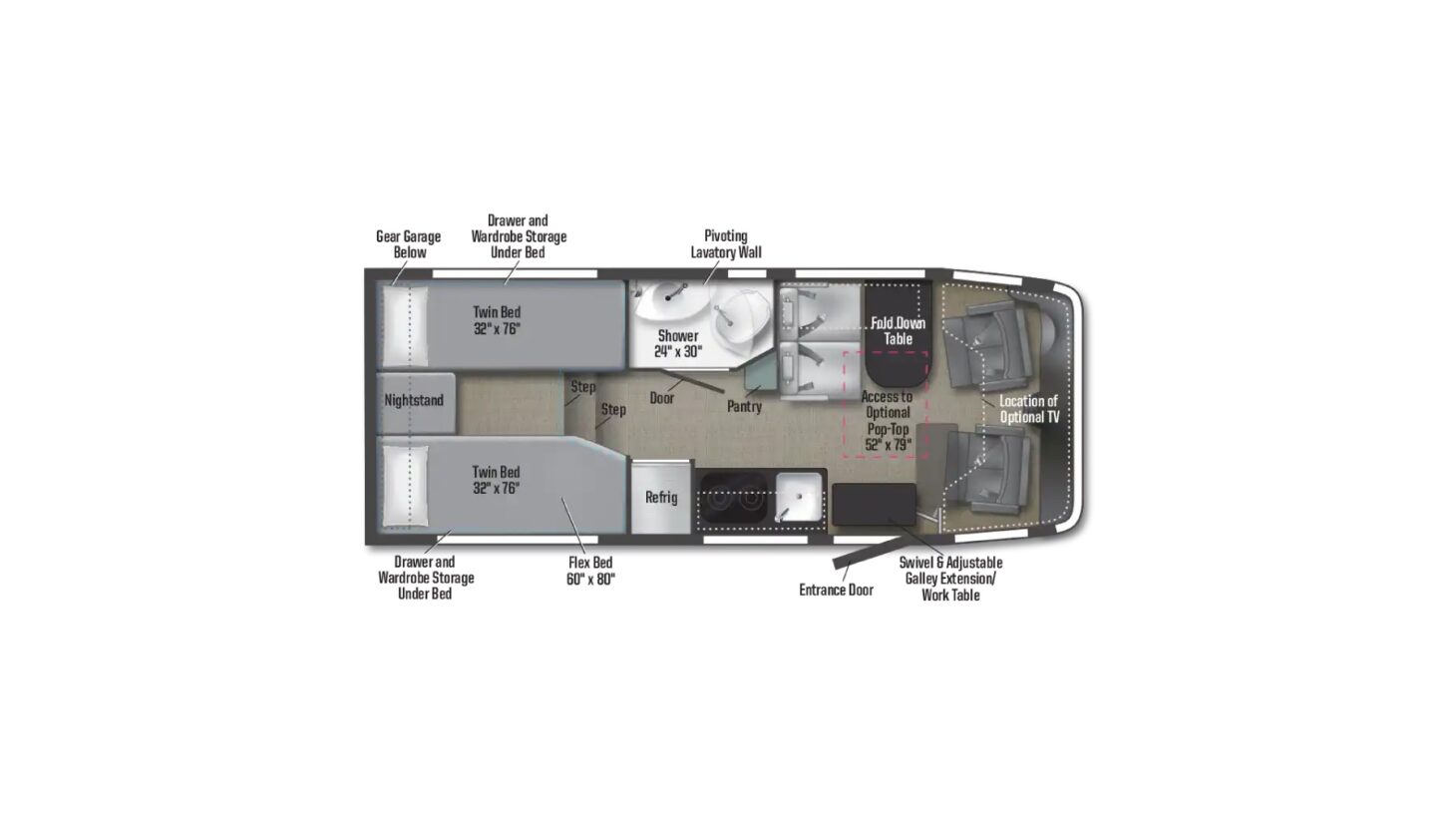 Floorplan of the Winnebago Ekko 22A