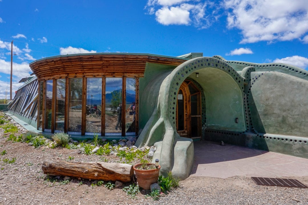 The entrance to Earthship Biotecture's visitor center.