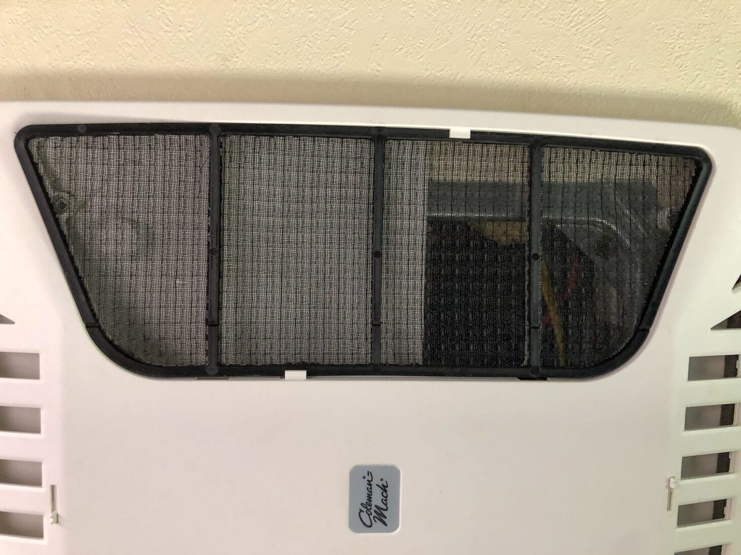 Closeup of an A/C filter in an RV