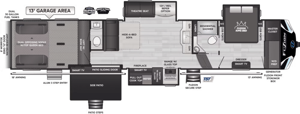 Keystone Fuzion 425 Toy Hauler floorplan